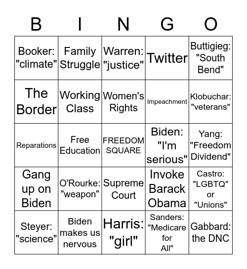 Debate Bingo — Tue October 15 Bingo Card