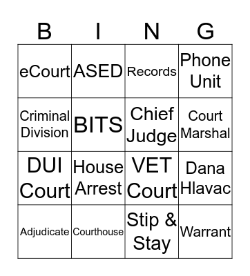 Muni Court Bingo  Bingo Card