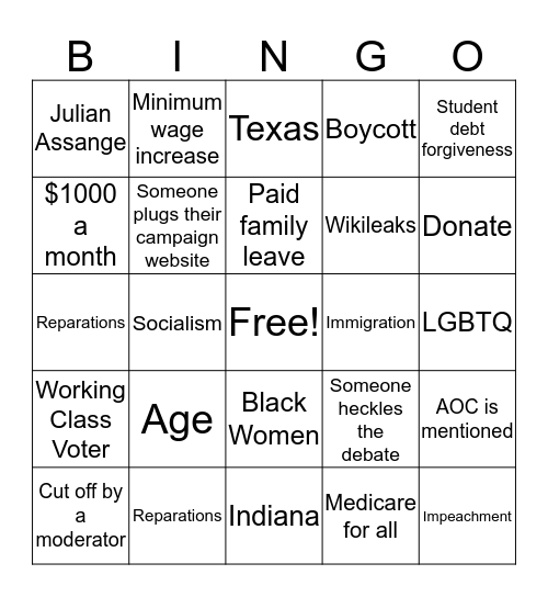 10/15 Democratic Debate Get Lit Bingo Card