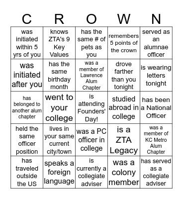 Find a sister who... Bingo Card