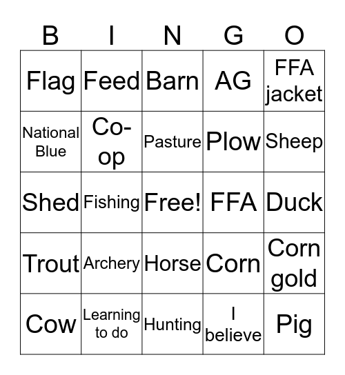 FFA  Bingo Card