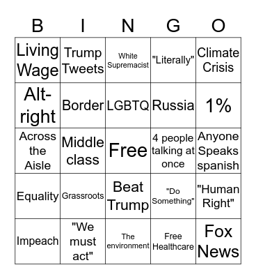 2020 Democratic Debate Bingo Card