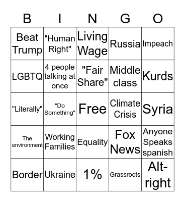 2020 Democratic Debate Bingo Card