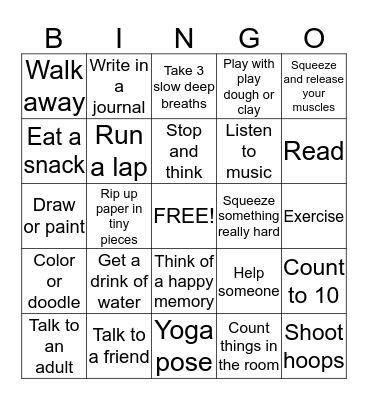 Coping Skills Bingo Card