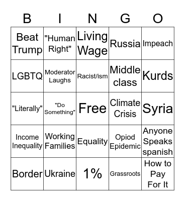 2020 Democratic Debate Bingo Card