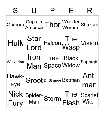 Superhero BINGO Card