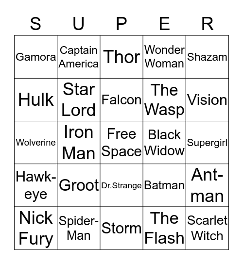 Superhero BINGO Card