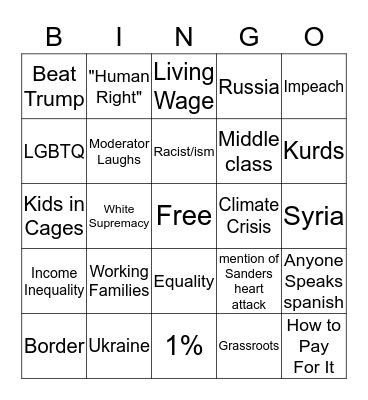 2020 Democratic Debate Bingo Card
