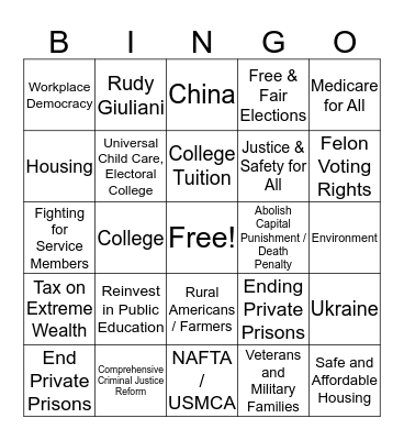 Debate Bingo Card