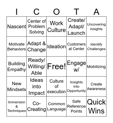 COTA Innovations Bingo Card