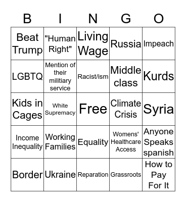 2020 Democratic Debate Bingo Card