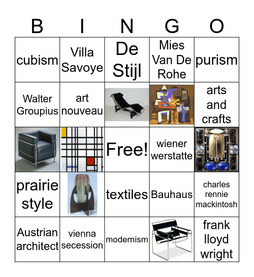 20th Century Design Bingo Card