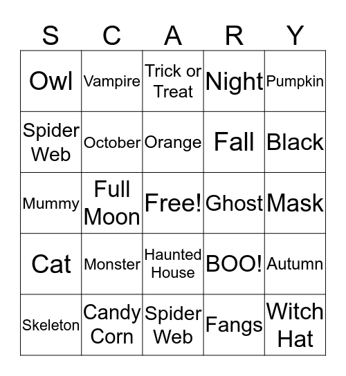 Halloween at the YMCA Bingo Card