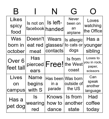 Human Bingo Card