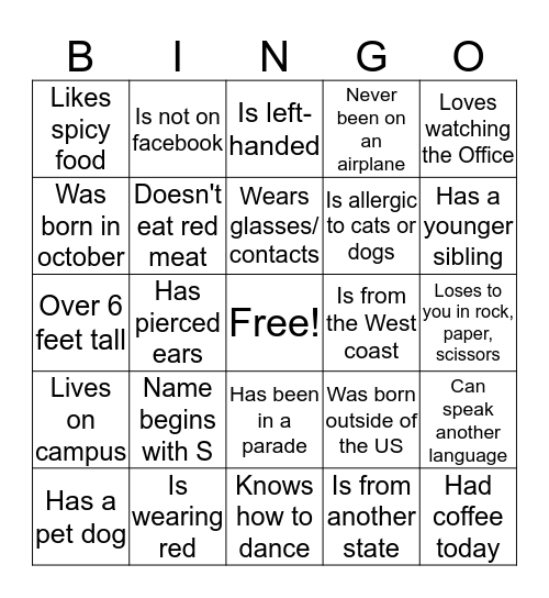 Human Bingo Card