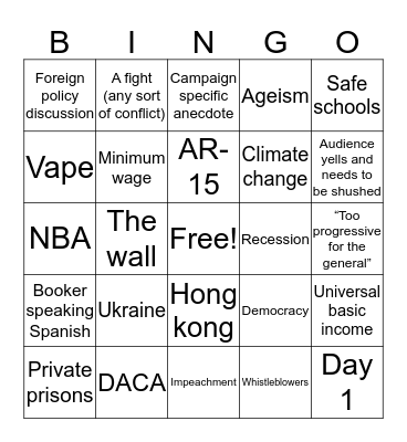 Debate Bingo with Democracy Matters! Bingo Card