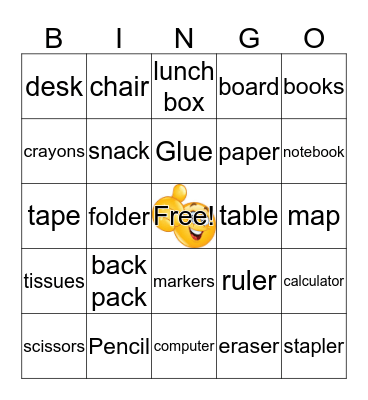 School items Bingo Card