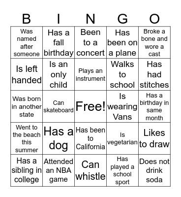 Find Someone Who Bingo Card