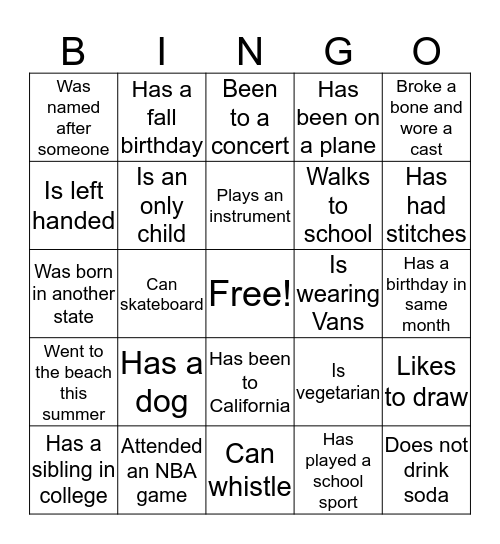 Find Someone Who Bingo Card