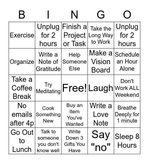 Self Care Bingo Card