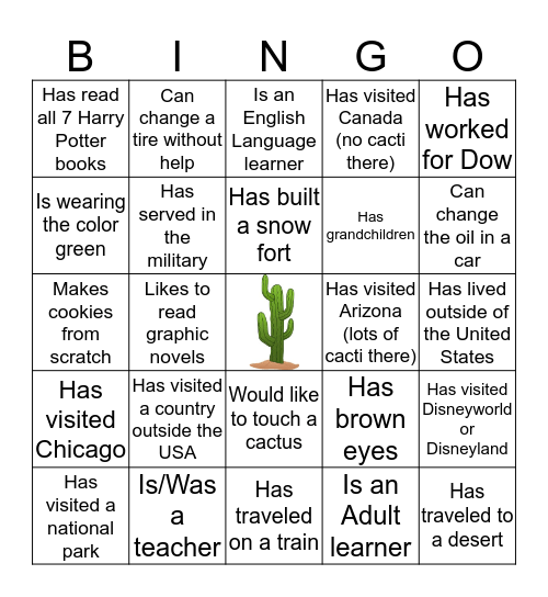 Cactus Bingo Card