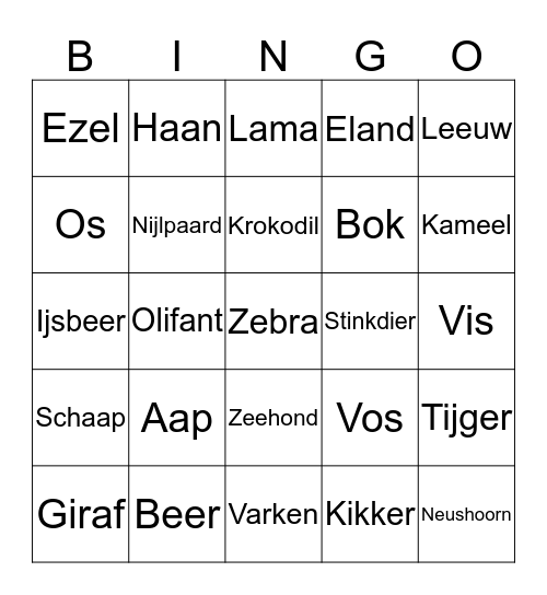 Dierenbingo Card