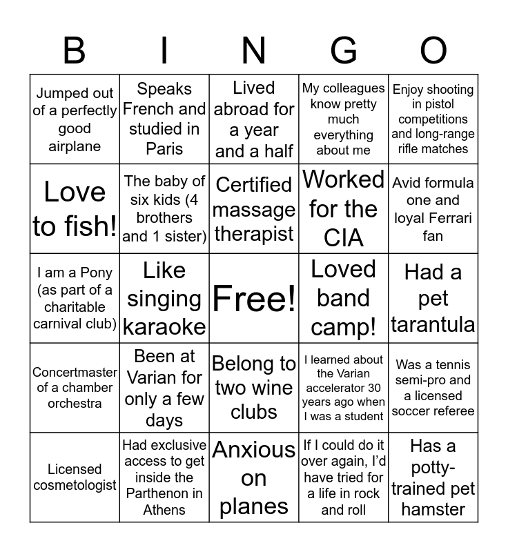 TEAM Bingo Card