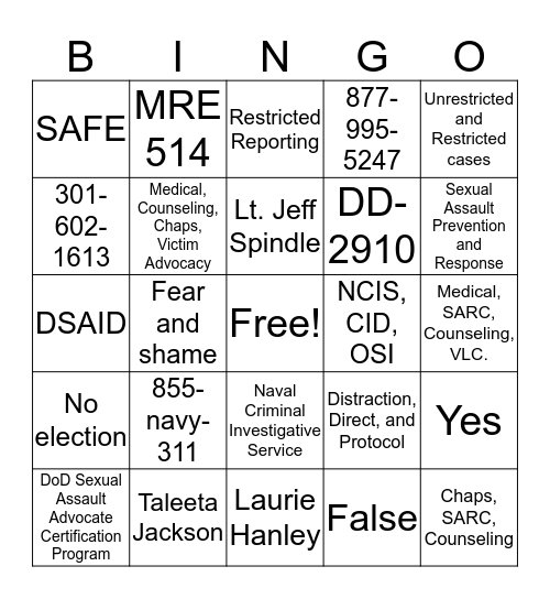 SAPR/CHAPS BINGO Card