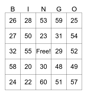 number Bingo Card