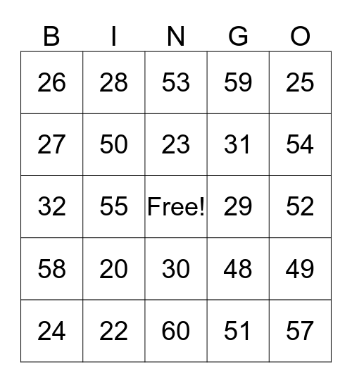 number Bingo Card