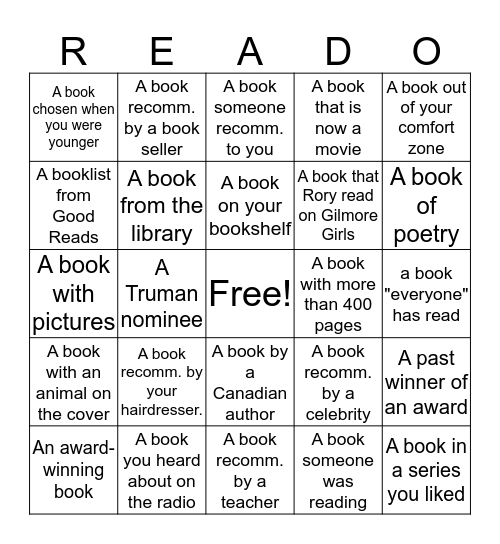 READO Bingo Card