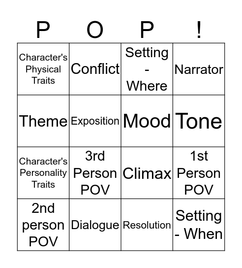 Story Elements Popcorn Bingo Card