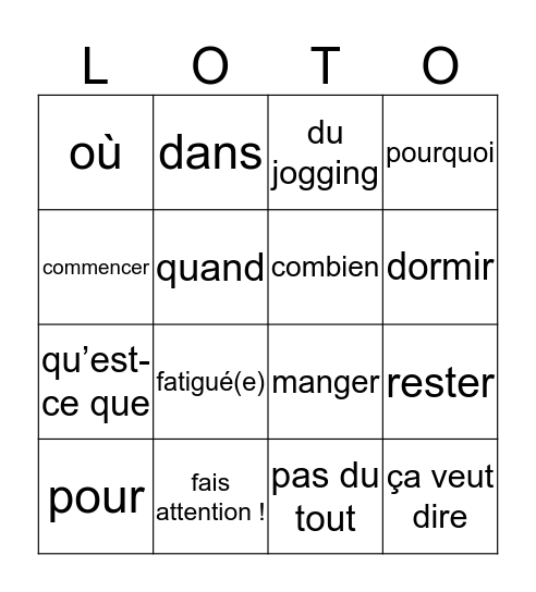 2mh chapitre 2 voca AB+vraagwoorden Bingo Card