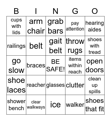 Balance & Falls Bingo Card