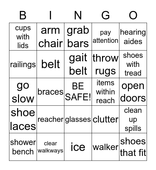 Balance & Falls Bingo Card