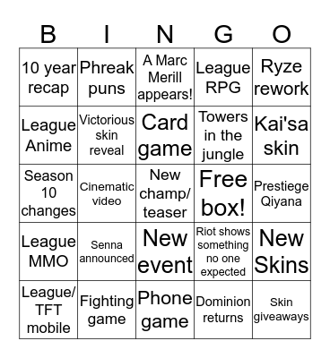 League of Legends 10 year Anniversary Bingo! Bingo Card