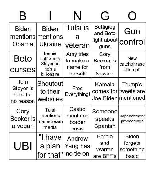 10/15 debate bingo Card