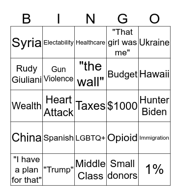 October Democrat Debate! Bingo Card