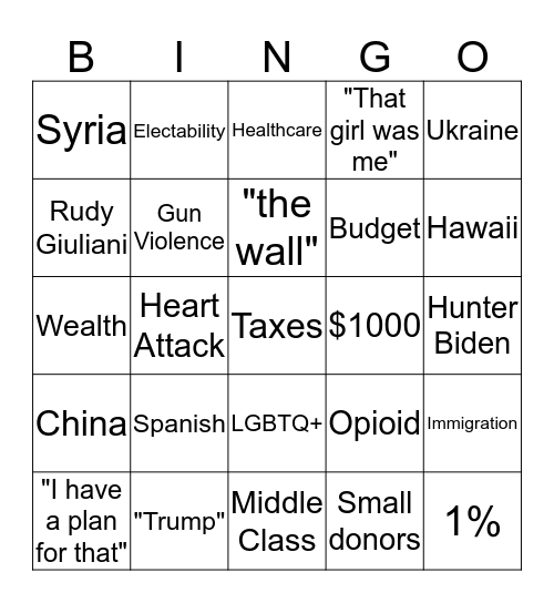 October Democrat Debate! Bingo Card