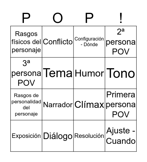 Historia Elementos Bingo Card