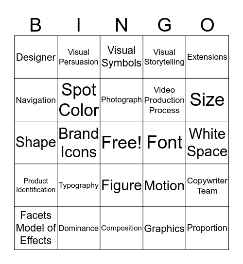 Visual Communication Bingo Card