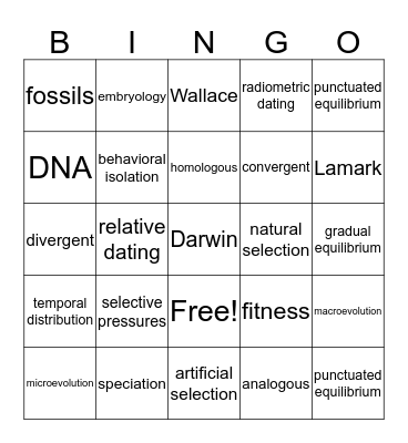 Evolutionary Bingo Card