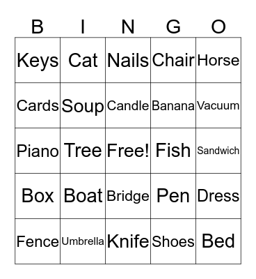 Word Finding BINGO Card