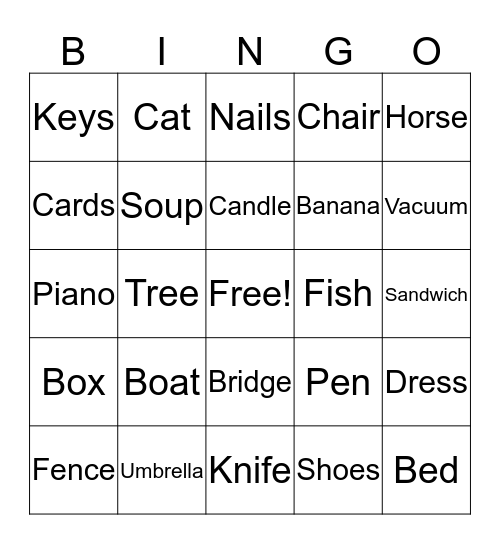 Word Finding BINGO Card