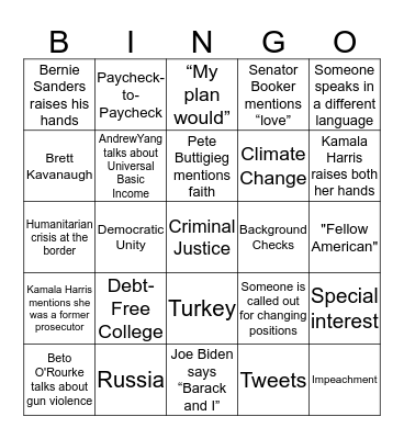Debate Bingo Card