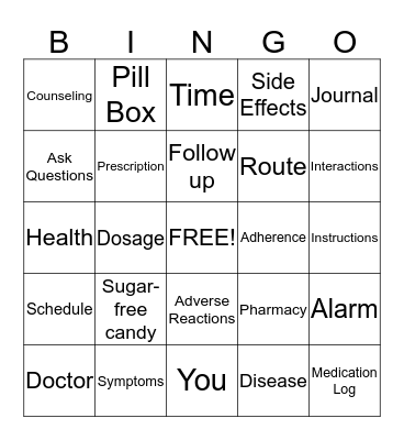 Medication Adherence Bingo Card