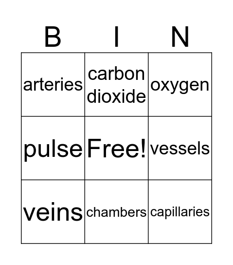 The Heart Vocabulary Bingo Card