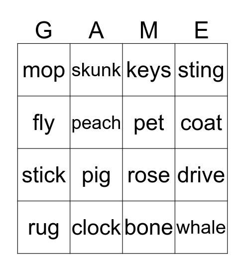 Rhyming BINGO Card