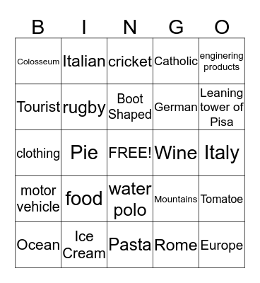 ITALY BINGO Card