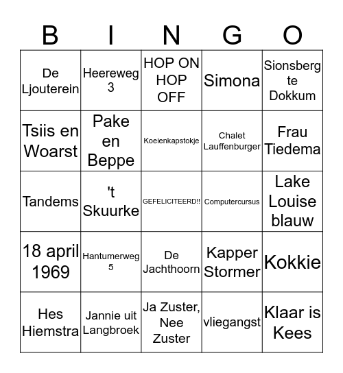 Pieter en Joukje - 45 jaar getrouwd Bingo Card